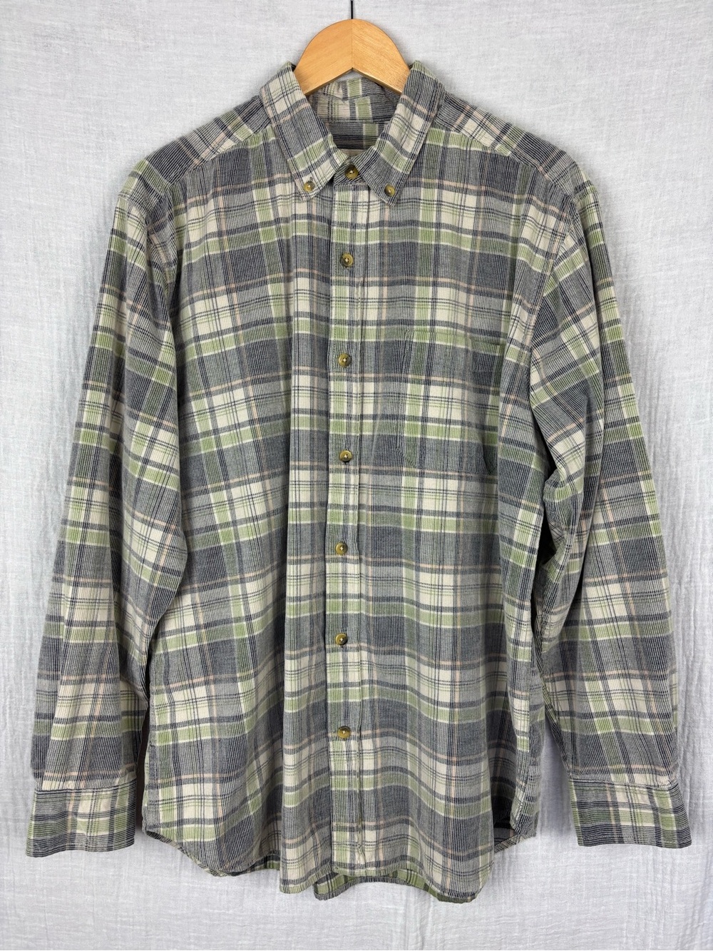 The Territory Ahead Green and Gray Plaid Corduroy Button-Down Shirt Men's L